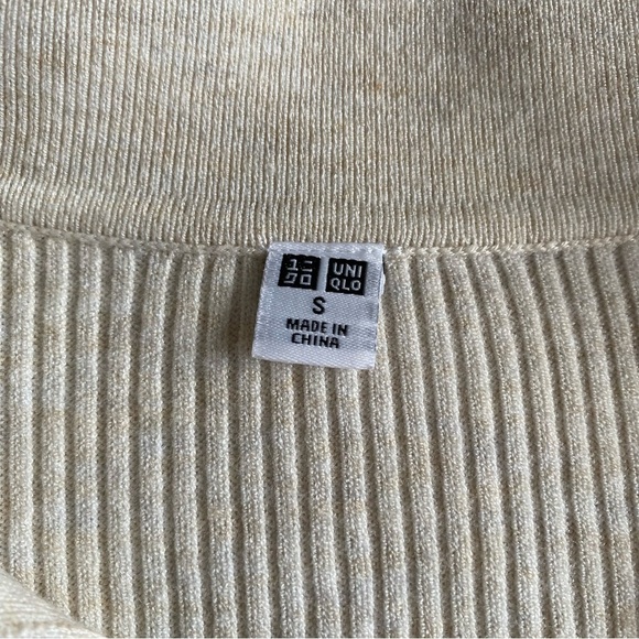 Uniqlo Washable Knit Ribbed Polo V Neck Sweater Long Sleeve Top Small Collar - Picture 7 of 14